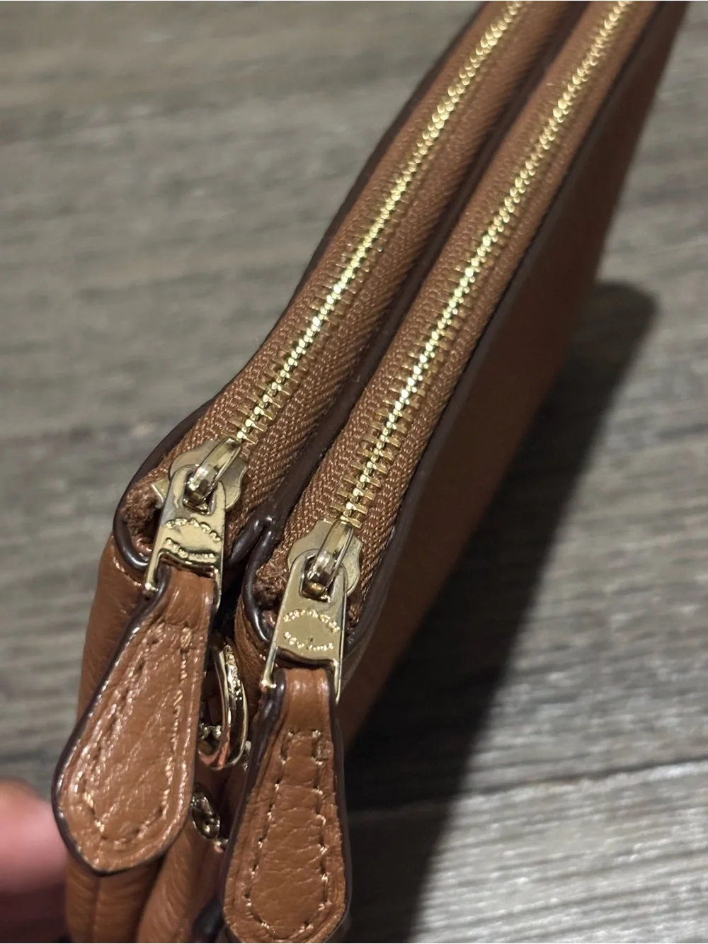 Coach Saddle Brown Pebbled Leather Double Corner Zip Wallet F66505